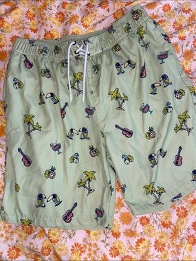 SOVEREIGN CODE GREEN SWIM TRUNKS Tropical Ukulele FUN PRINT!